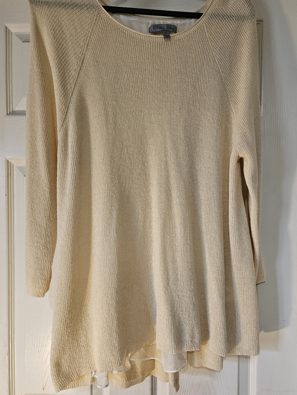 Olivia Sky Cream/Ivory Scoop Neck Knit Shirt 2X Open Back